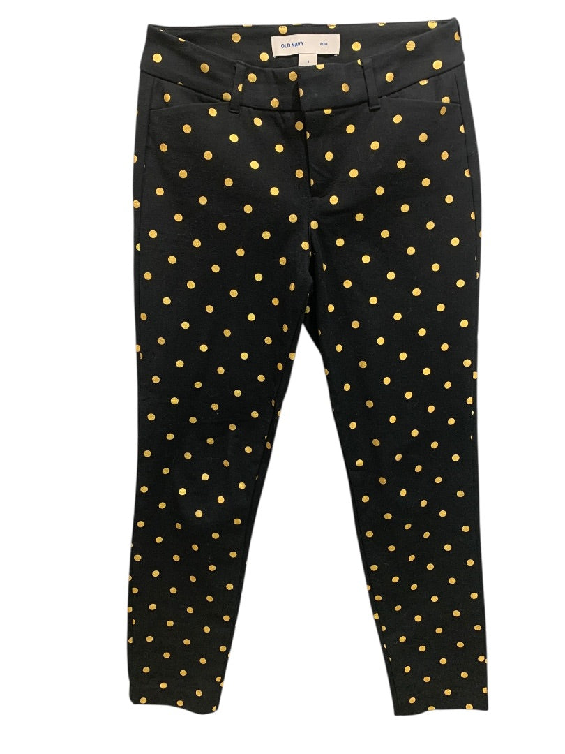 Size 0 Old Navy Pixie Pants Ankle Length Black Gold Polka Dots