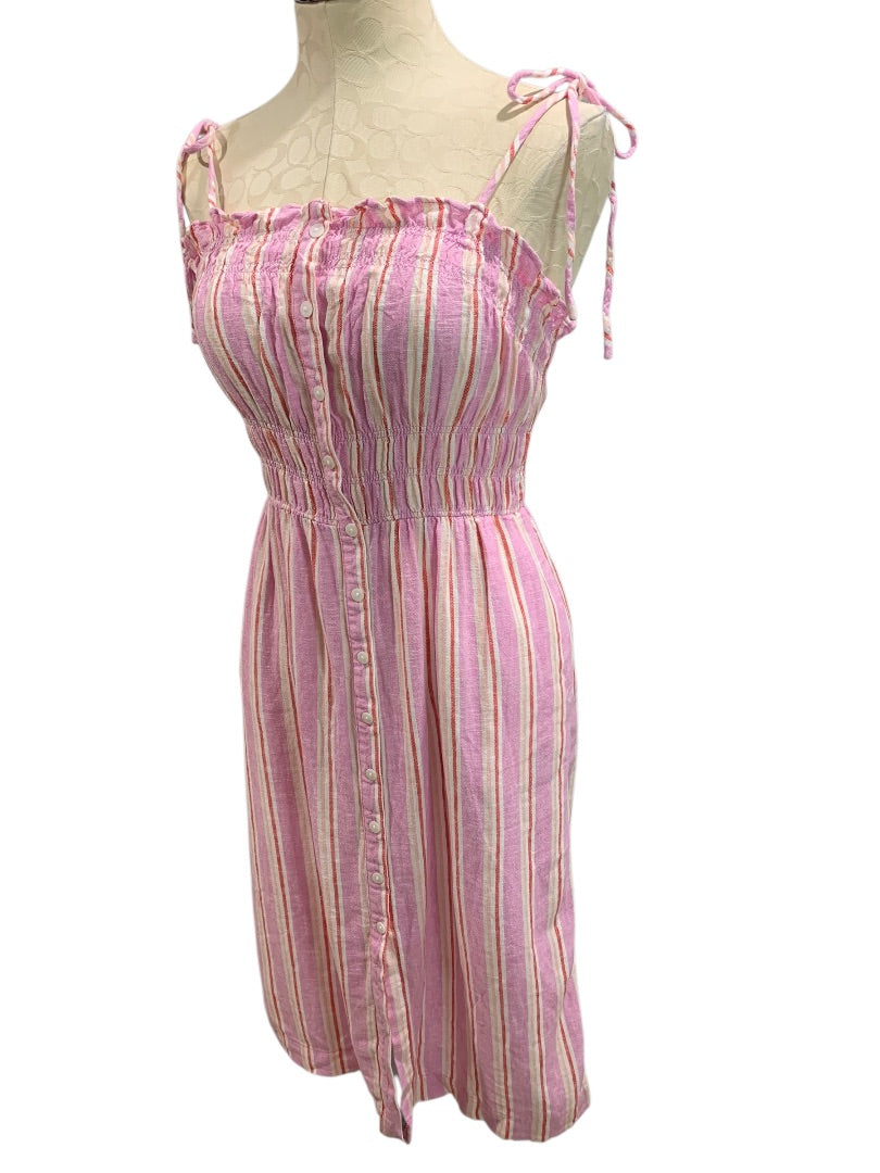 XS Universal Thread Linen Blend Sundress Striped Pockets Tie Straps Midi