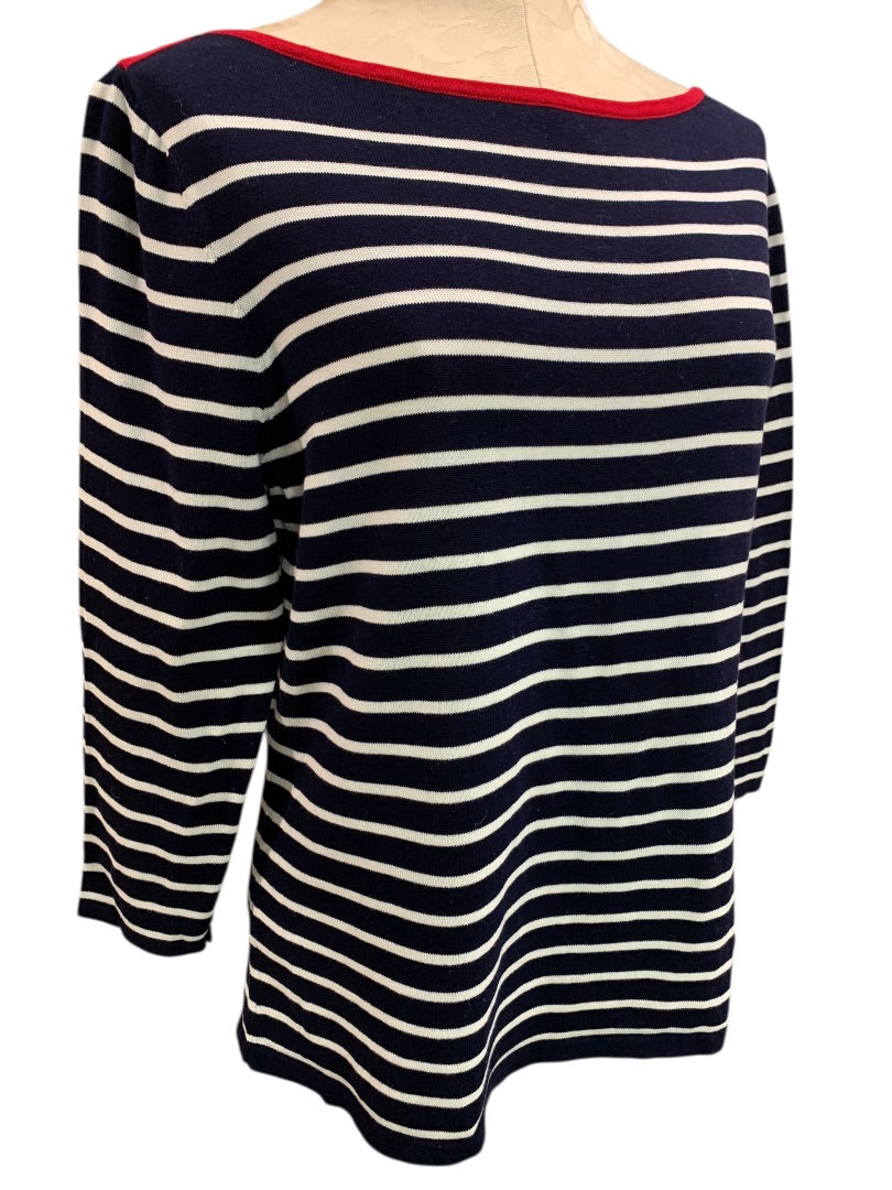 XL Lauren Ralph Lauren Womens Striped Navy Blue Boatneck Sweater