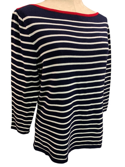 XL Lauren Ralph Lauren Womens Striped Navy Blue Boatneck Sweater