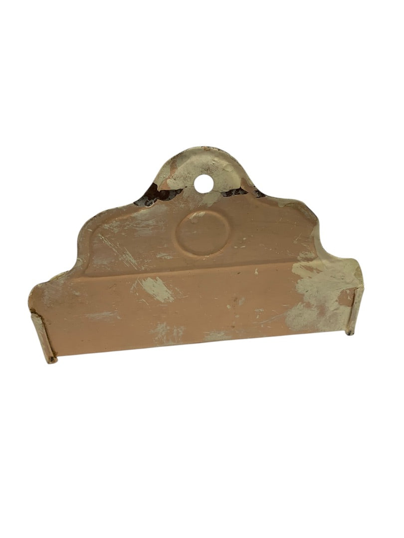 Retro Tin Wall Hanging Comb and Brush Shelf Holder Ivory Distressed