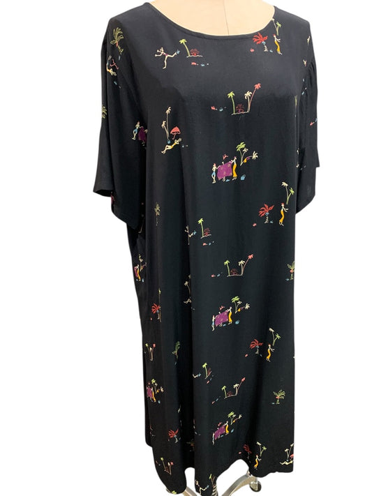 2X CityWear Women Black Beach Print Dress 42" Length