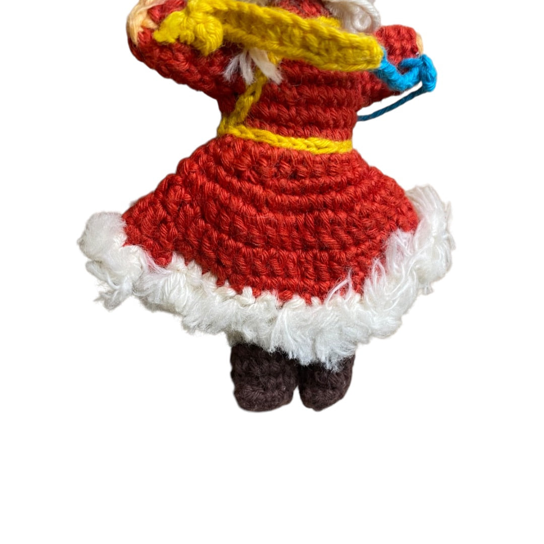 Vintage Amigurumi Japanese Crochet Winter Doll 3.25" Silk Face Red