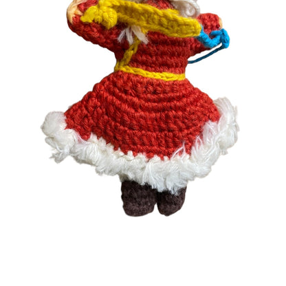 Vintage Amigurumi Japanese Crochet Winter Doll 3.25" Silk Face Red