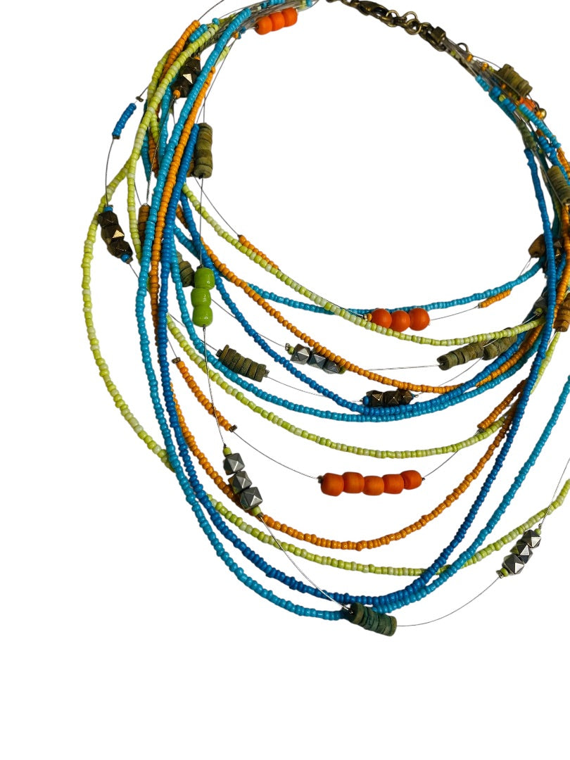 Chicos Boho Multistrand Seed Bead Multicolor Necklace 18-22"