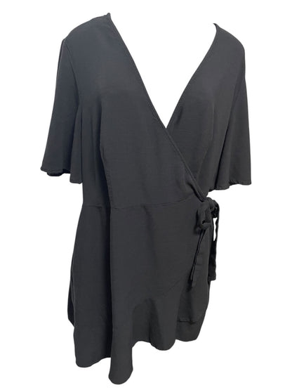 Size 1X Ava & Viv Short Sleeve Shorts Romper with Side Tie Black