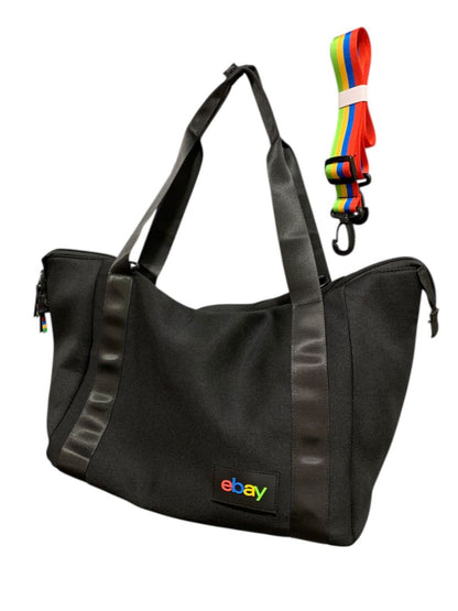 Ebay Branded Black Neoprene Tote Travel Bag 22 x 14x 7  Bag Rainbow Strap New