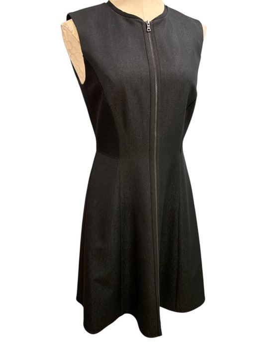 Size 6 Tahari A-Line Tristen Dress Heather Black Front Zip Lined