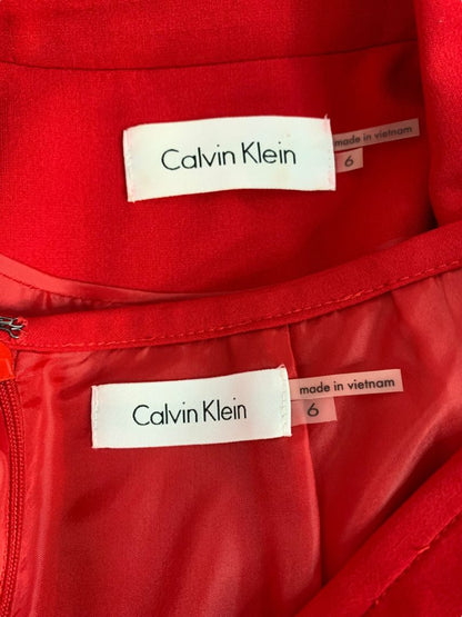Size 6 Calvin Klein Red Skirt Suit Jacket Snap Closure