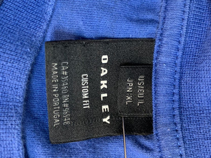 Large Oakley Tshirt Mens Blue Stripes Logo Custom Fit Short Sleeve