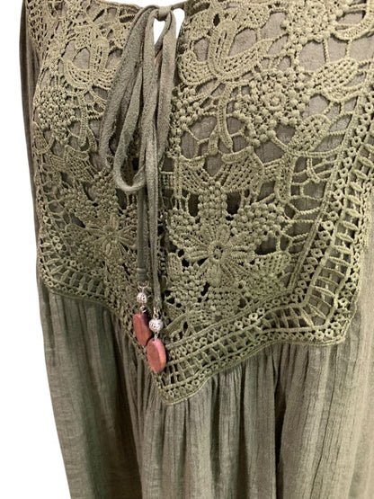 XL Indigo Rose Womens Boho Shift Dress Olive Green