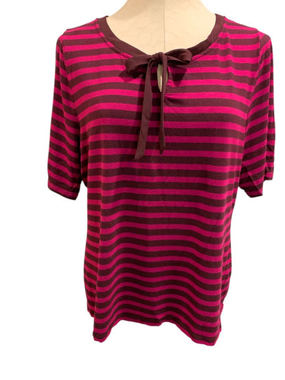 Size XL Talbots Womens Striped Raspberry Tie Neck Shirt