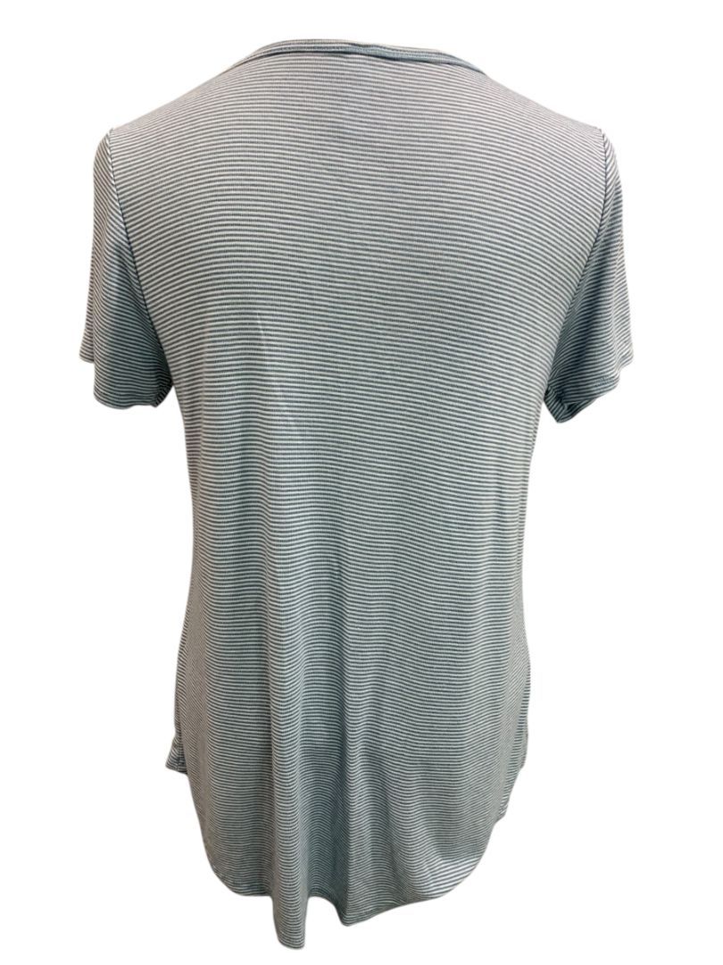 Medium LulaRose Womens Blue Stripe Hi Lo Tshirt Scoop Neck