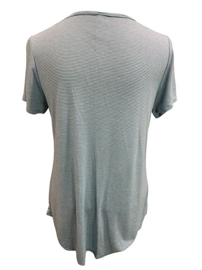 Medium LulaRose Womens Blue Stripe Hi Lo Tshirt Scoop Neck