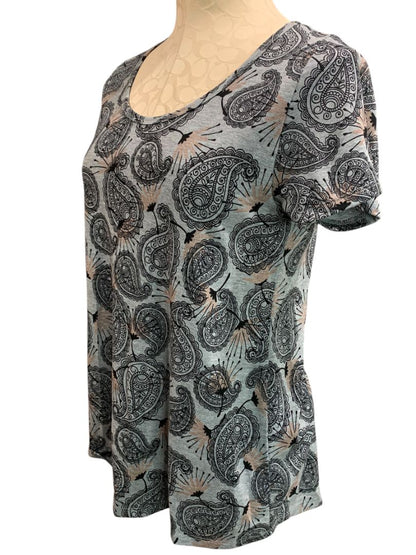 Size XS LulaRoe Womens Paisley Gray Tshirt Scoop Neck Hi Lo
