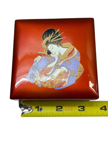 Japanese Lacquerware Box of 6 Coasters Geisha Design 2.8" Square