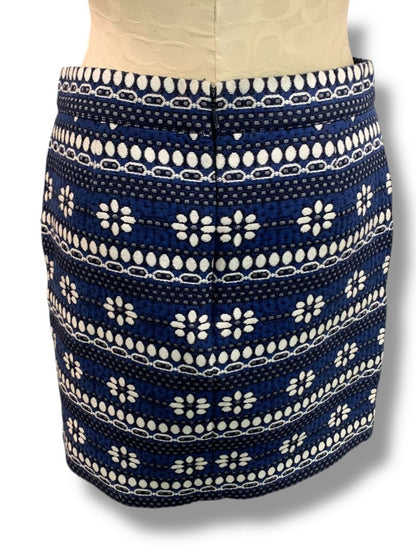 Size 2 J.Crew Floral Jacquard Mini Skirt Navy Blue Pockets 07835