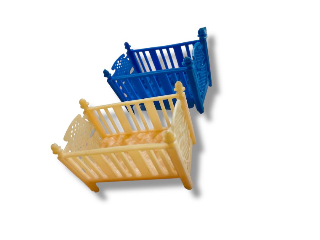 Vintage Blue Box Set of 2 Pink Blue Cribs Bassinet 1.5"h x 2"l