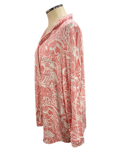 Size XL Soma Pink PJ Top Shirt Button Up Pink White Womens
