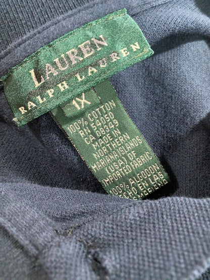 Size 1X Lauren Ralph Lauren Womens Navy Blue Polo Shirt Cotton
