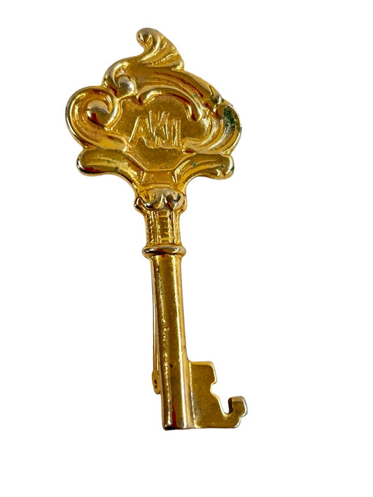 Anne Klein II Goldtone Skeleton Key Brooch Pin 2.75"