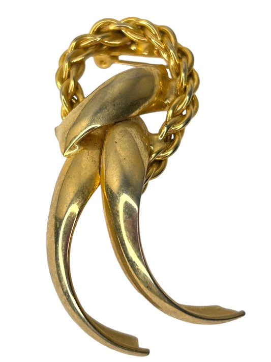 Vintage Goldtone Brooch Dimensional Ribbon Abstract 2.25"