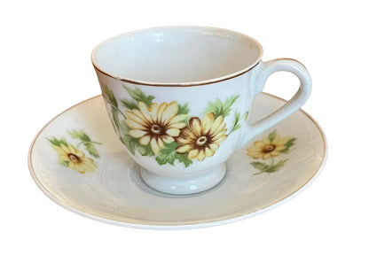 Vintage Japan Porcelain Yellow Daisy Petite Cup and Saucer Set