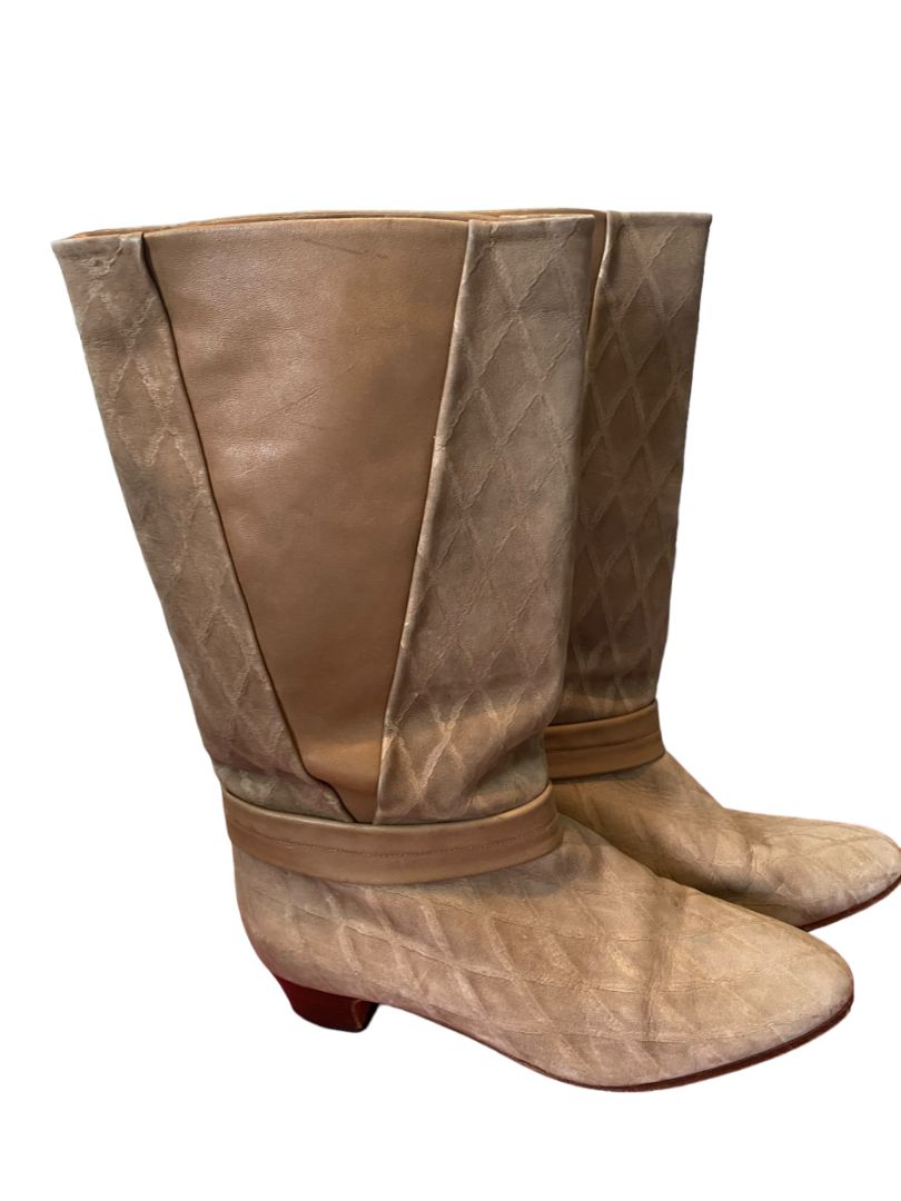 7.5 Cesare Piccini Tan Rustic Diamond Pattern Almond Toe Boots Leather