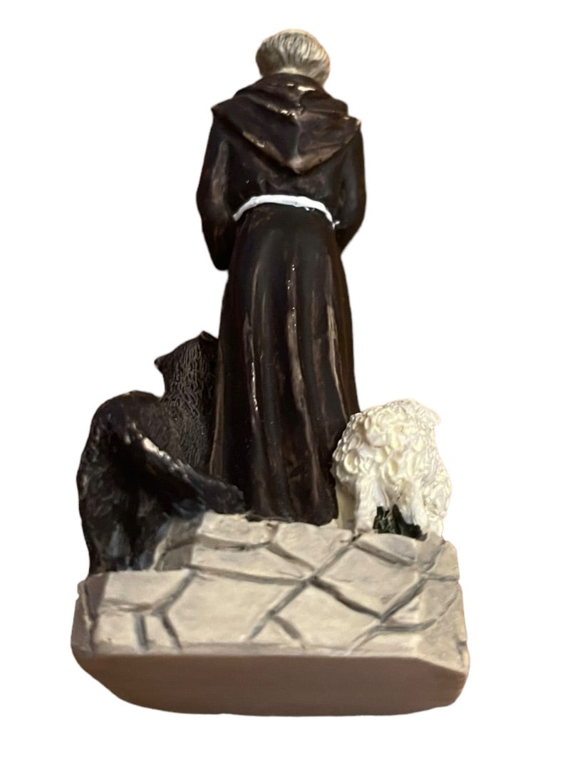 Saint Francis of Assisi 4" Figurine  Dog Sheep Bird Resin S. Francesco