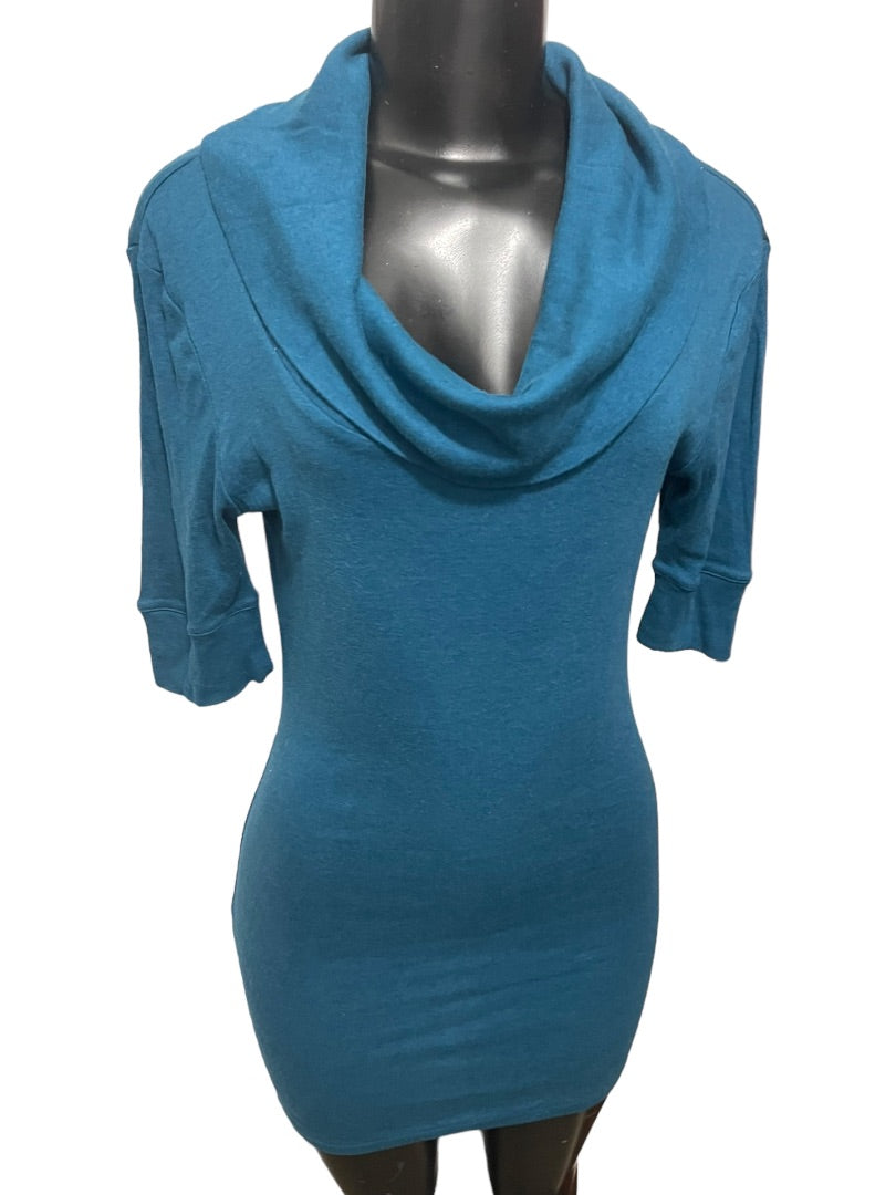 Medium Express Sexy Basic Half Sleeve TunicTop Cowl Neck Top Teal Soft Jersey Knit