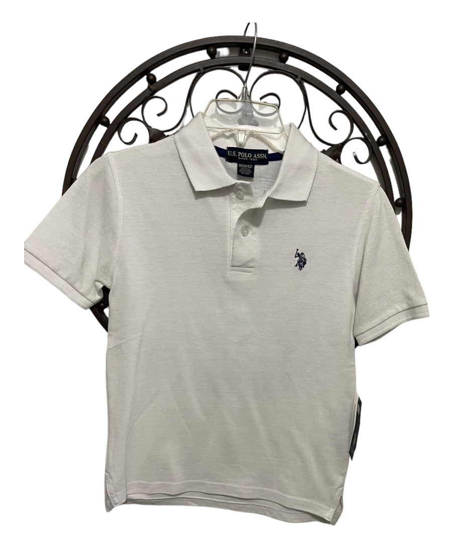 Medium (10/12) U.S. Polo Assn. Boys Cotton Blend Golf Shirt White New Short Sleeve