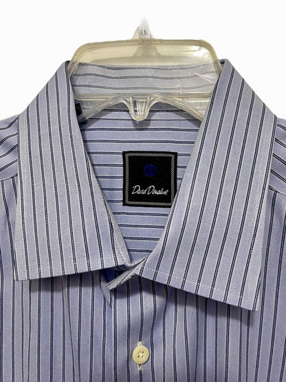 17.5 (32/33) David Donahue Mens Button Up Blue Stripe Dress Shirt 100% Cotton