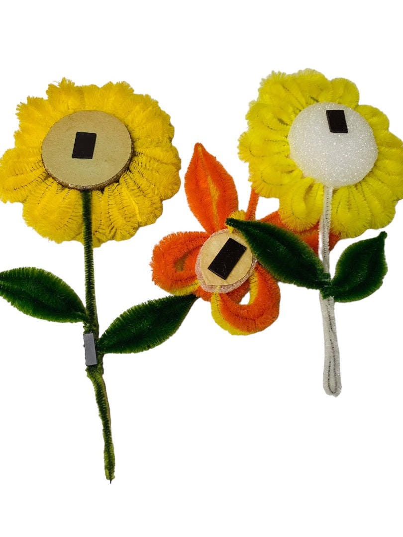 Handmade Vintage 1970s Flower Butterfly Magnets Sunflower Chenille Pipe Cleaner Googly Eyes