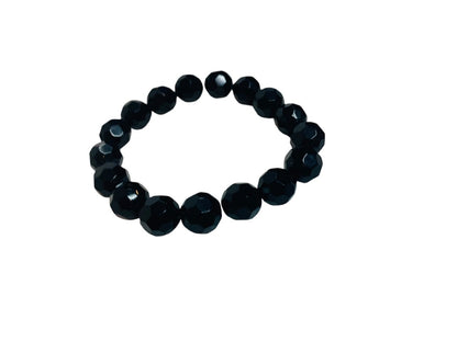 Beaded Faceted Black Stretch Bracelet 3" Large Wrist