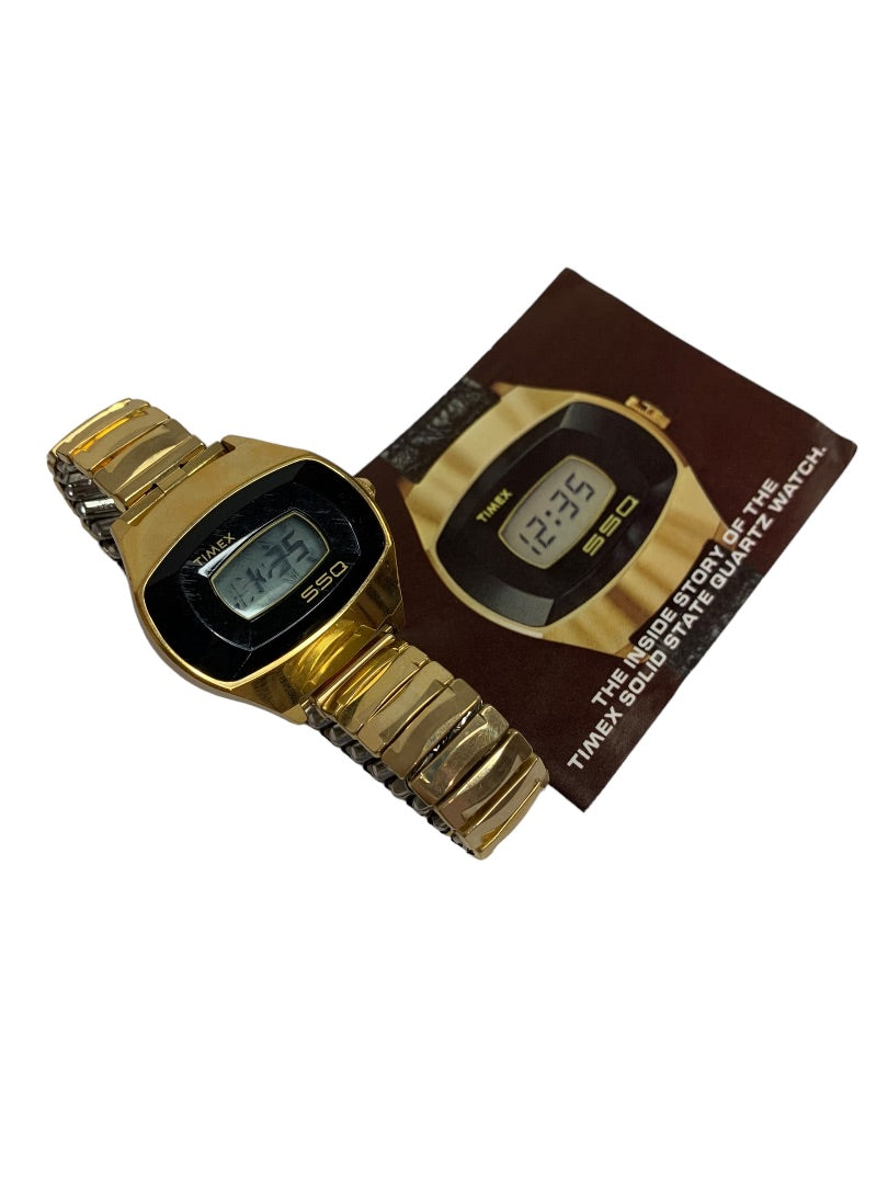 Timex Vintage 1970s SSQ Digital Sports Watch Goldtone As Is with Manual