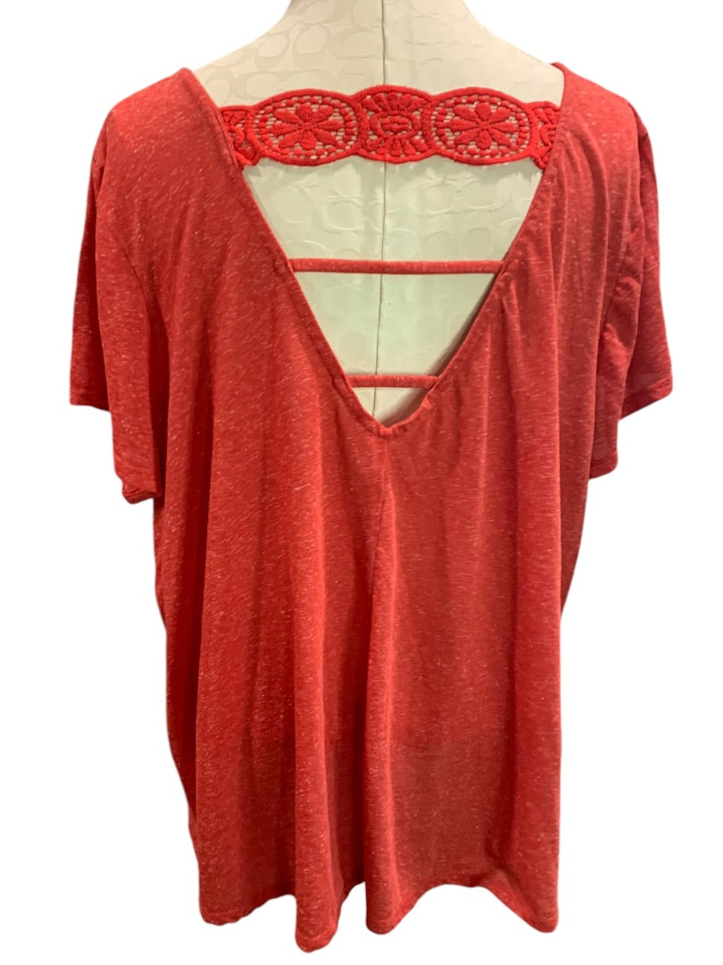 22/24 Cacique Womens Sleep Loungewear Tshirt Top Linen Blend Light Red