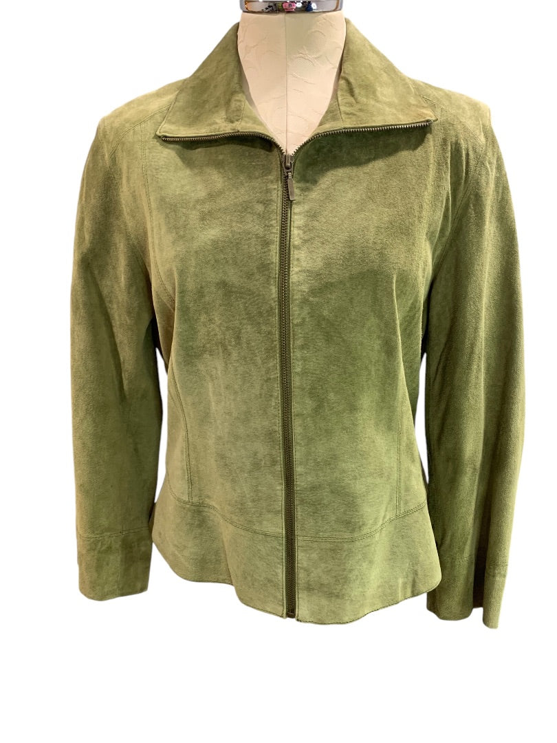 Large Uniform John Paul Richard Womens Full Zip Green Suede Fitted Jacket