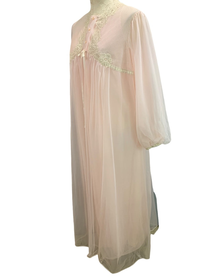 Large Gossard Artemis Pink Peignoir Chiffon Nightgown Robe Set 1960s Vintage