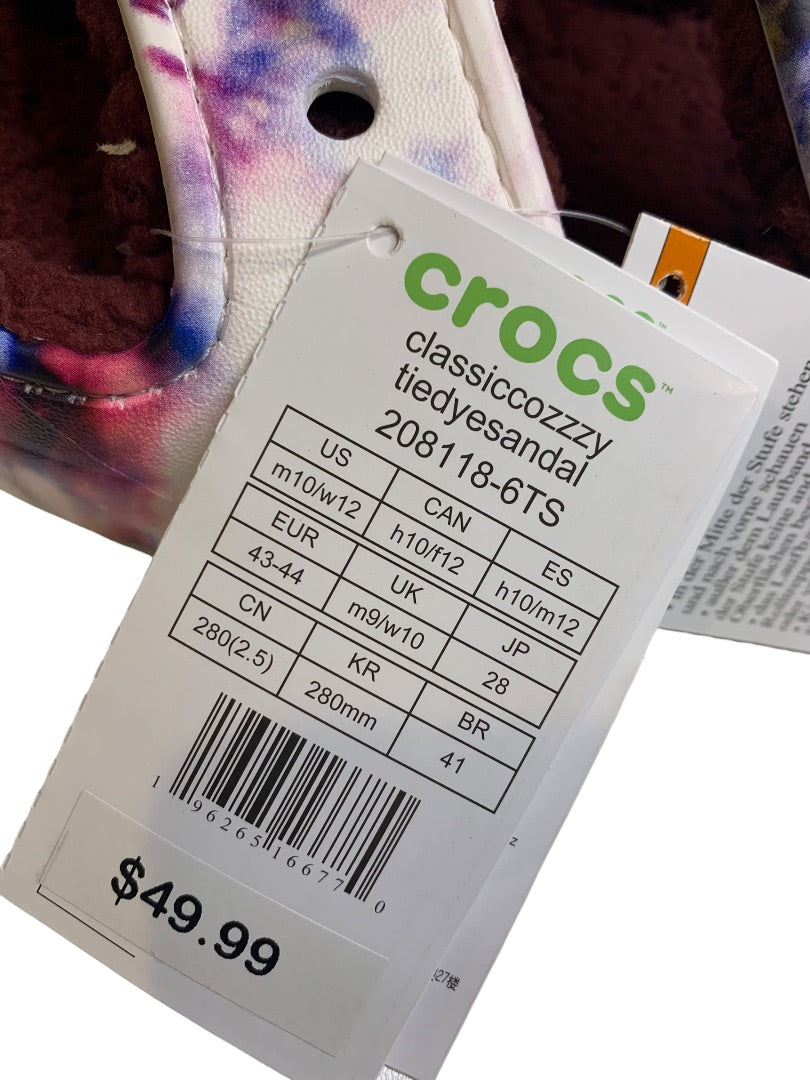 Crocs New Classic Cozy Tie Dye Sandal Mens Size 10 Womens 12 Garnet Fleece