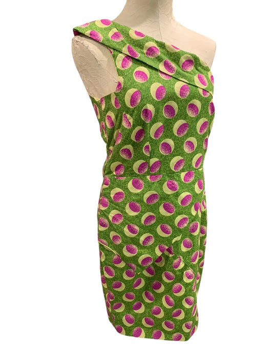 Medium Vintage 1960s One Shoulder Sheath Dress Green Pink