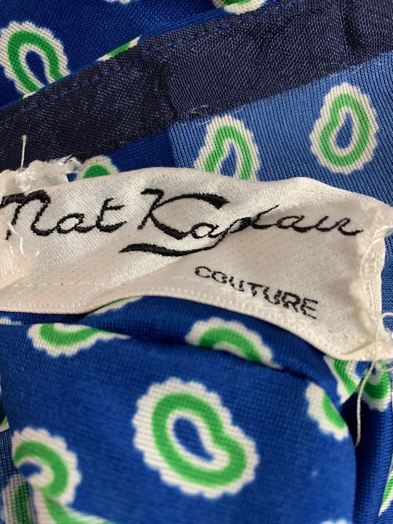 Small 1970s Mod Dress Go Go Blue Green Vintage Midi Mid Calf Union Label