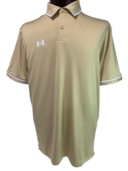 Medium Under Armour Mens New Tan Tipped Team Polo Shirt 1376904