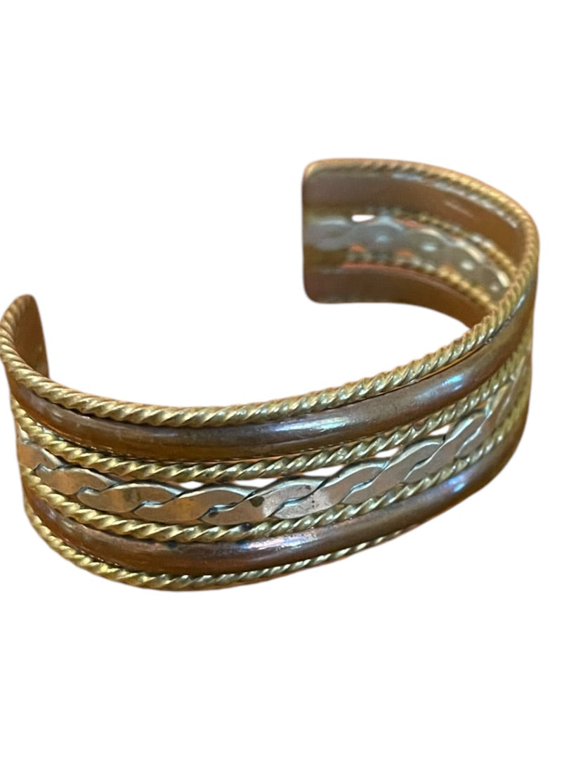 Mixed Metals Open Bangle Cuff Bracelet Textured