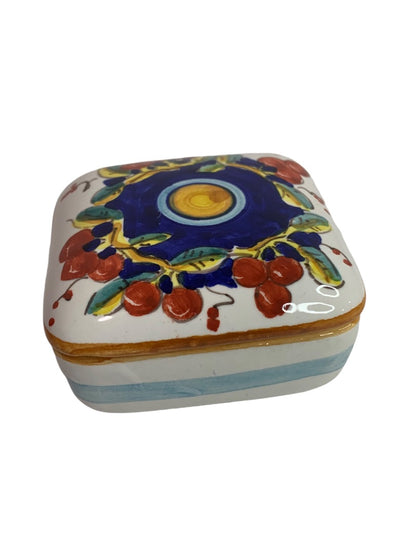 Denuta Italy Hand Painted Ceramic Lidded Trinket Box 2.5 inches