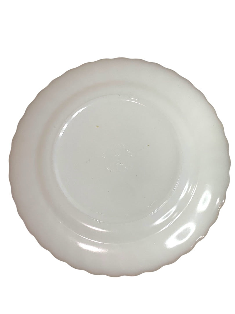 Vintage Anchor Hocking White Swirl Dinner Plate Gold Trim 10 Inch