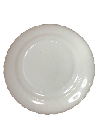 Vintage Anchor Hocking White Swirl Dinner Plate Gold Trim 10 Inch