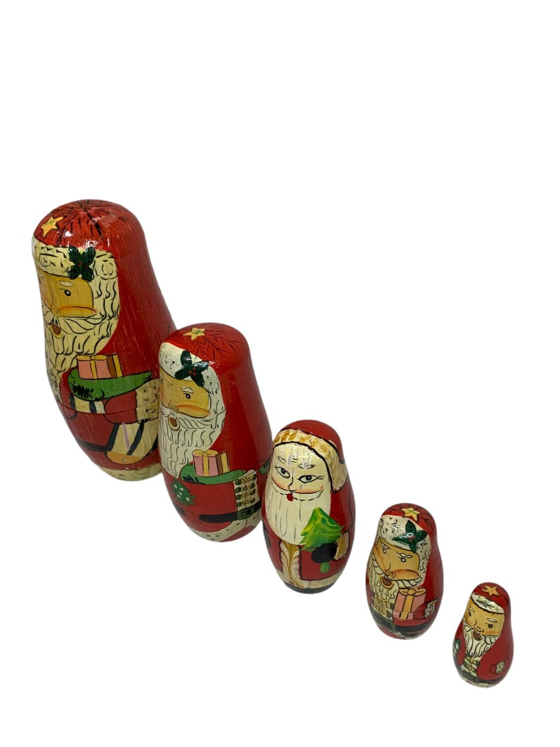 Vintage 1990s Santa Nesting Doll Matryoshka 5 Stacking Defects