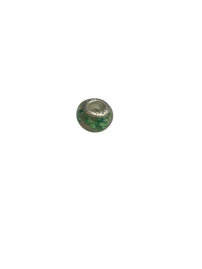 Slide Bead Green Clear Glass Charm Sterling Silver 925