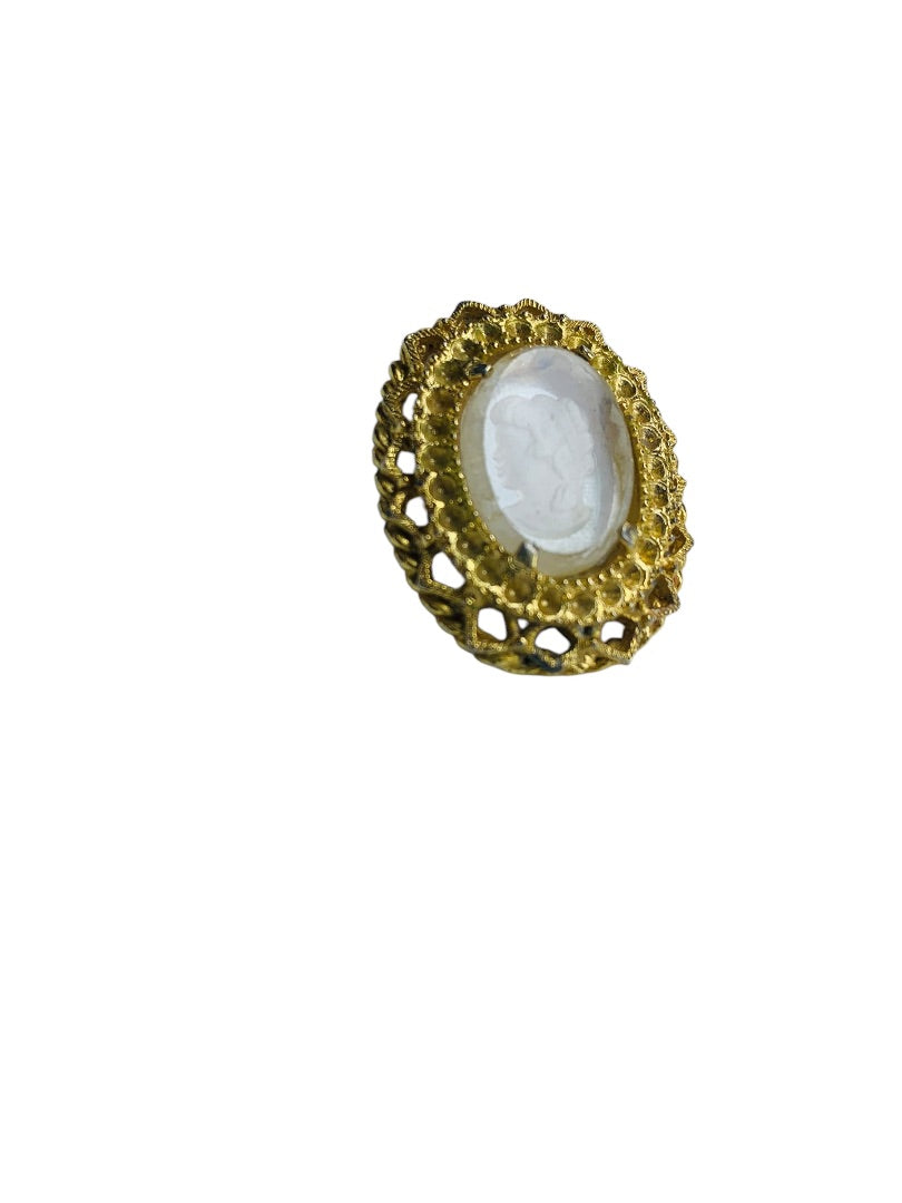 Salvage Clear Acrylic Cameo Goldtone Jewelry Piece Crafting