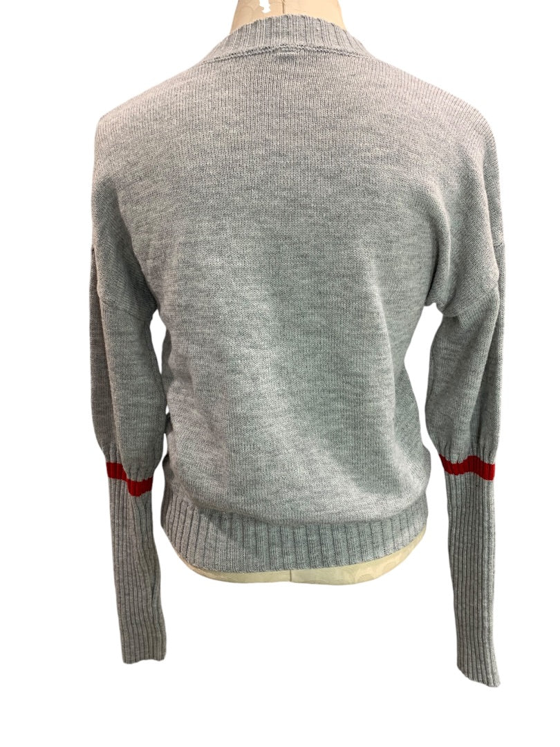 Small Gray Womens Sweater Fitted Forearm Stripe